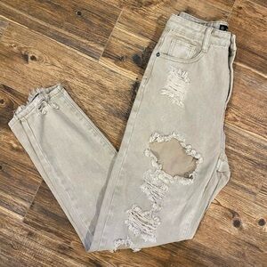 Missguided x Riot High Rise Mom Jeans – Distressed Beige Denim (Y2K Inspired)